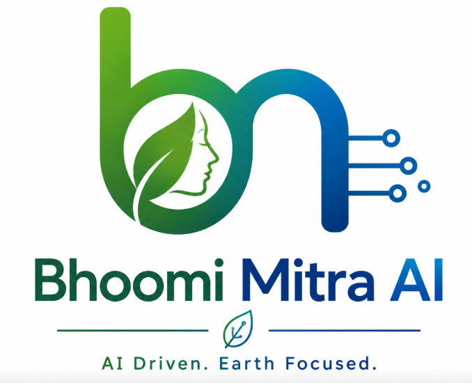 Bhoomi Mitra AI logo — a leaf-and-face emblem merged with a circuit pathway